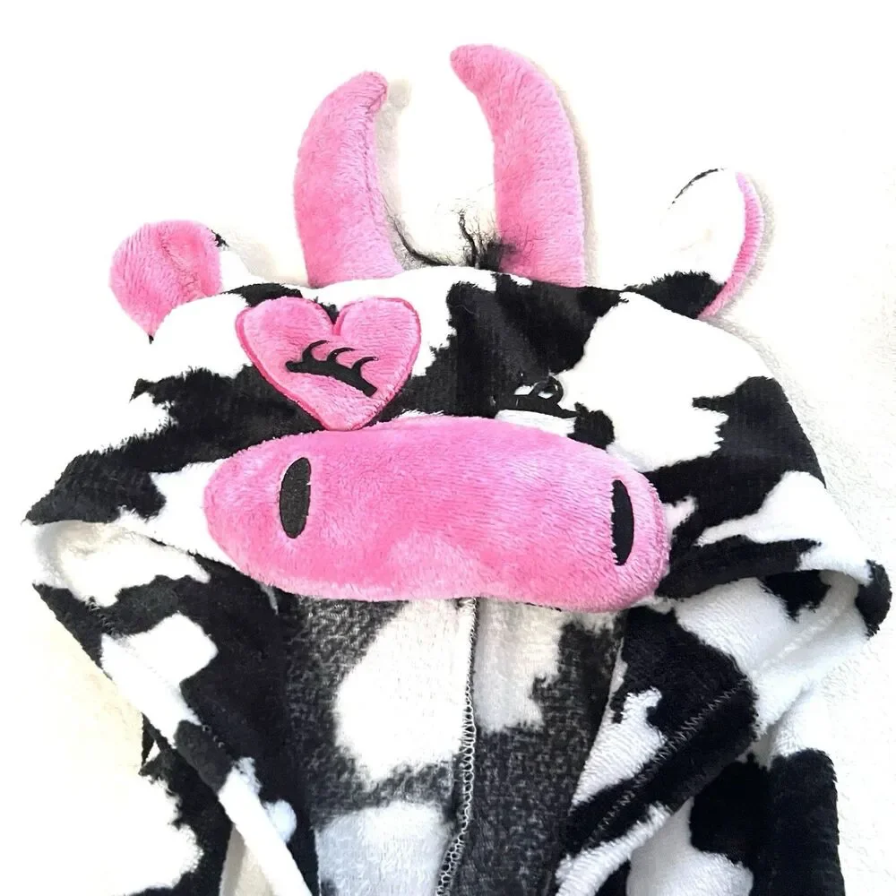 Hooded Cow Costume/Pajamas 1pc Zip Up Suit With Hood Size L